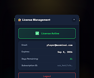 MaxWinAI License Management with active Pro subscription