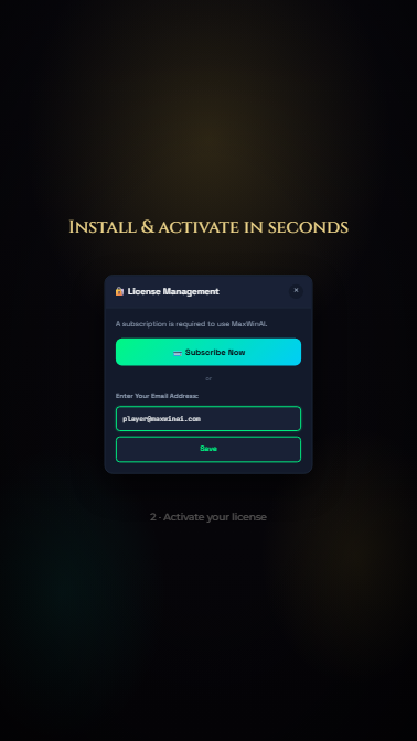 Install and license activation screen